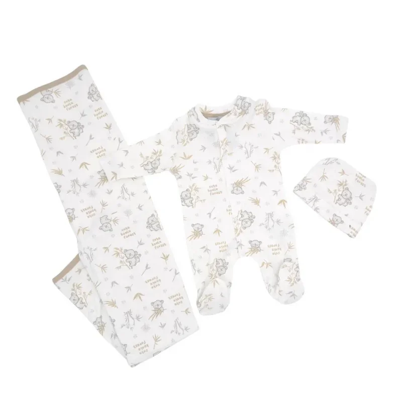 3-teiliges Babyset aus warmer beiger Baumwolle