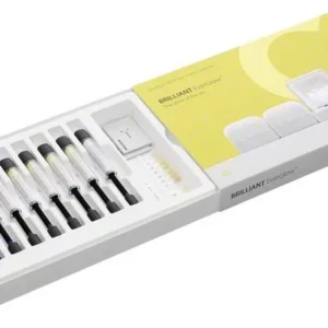 BRILLIANT EverGlow™ Regular Kit Spritzen in geöffneter Verpackung mit Zubehör.