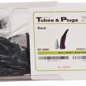 AccuDose Kanülen und Stopfen schwarz in Verpackung von Centrix.