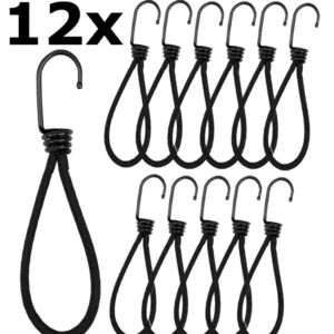 Spanngummi mit Haken, 12er Pack Extra stark, Länge 12cm, schwarz