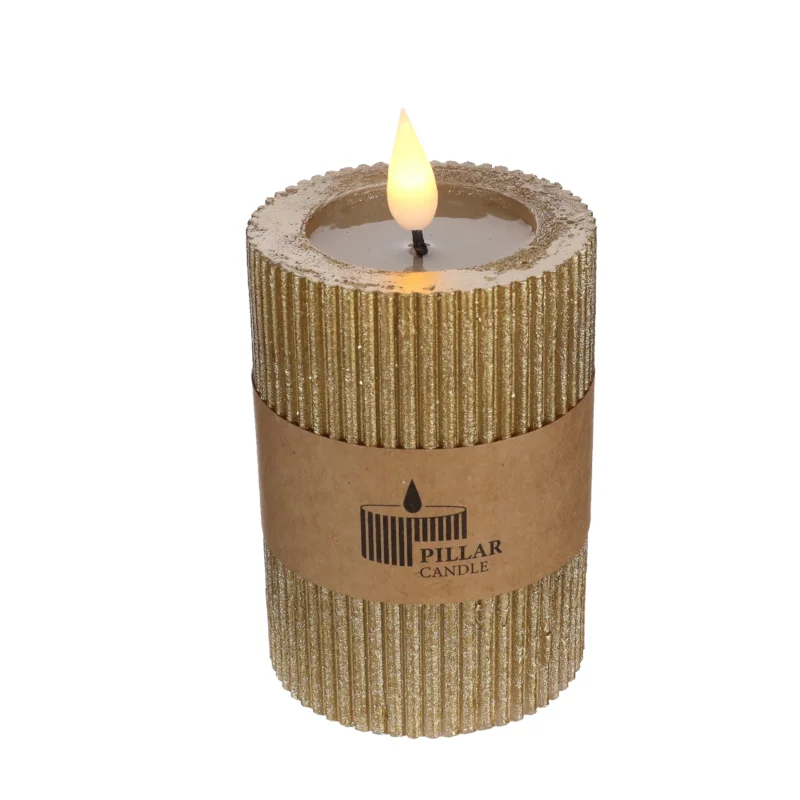 LED Rustic Pillar Candle Ø7 h. 10 cm Gold (1 pc)