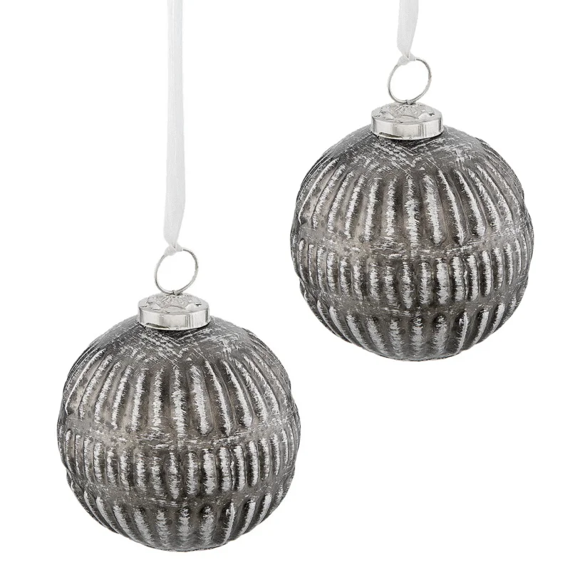 Weihnachtskugeln Metall groß Altsilber 2er Set