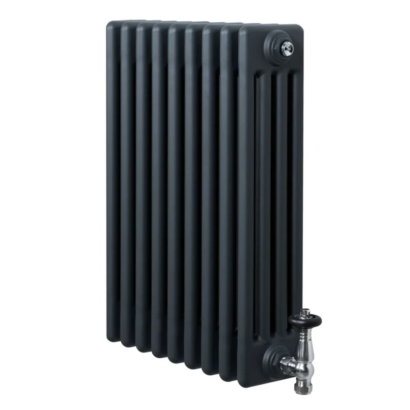 Röhrenheizkörper 4 Säulen mit TRV Chromventile – 600mm x 425mm – Anthrazitgrau