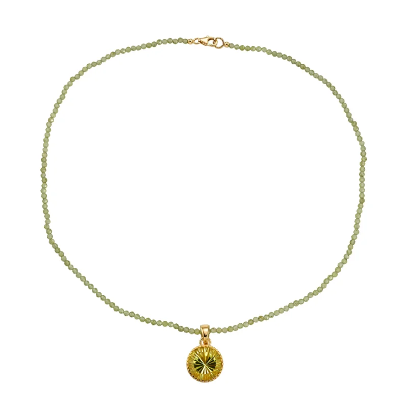 D'Joy AAA Ouro Verde-Quarz, Peridot Schmuckset ca. 50 cm 925 Silber 750 Gelbgold vermeil ca. 48,93 ct.