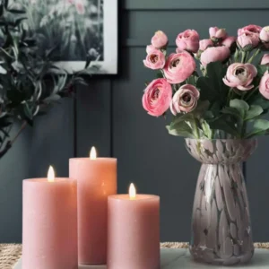 LED-Blockkerzen / Rosa – 3 Stk. Blockkerzen