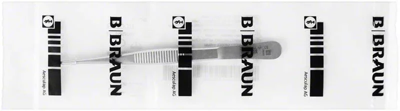 Mittelbreite anatomische Pinzette aus Edelstahl in Verpackung von B. Braun.