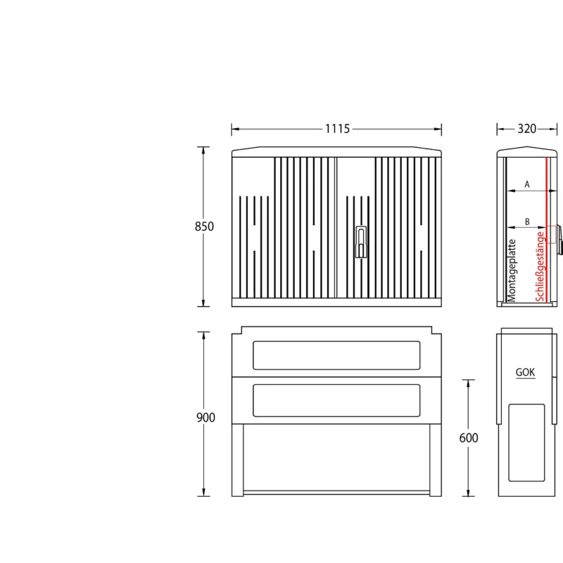uesa - Gehäuse/Schaltschrank (leer) Normschrank IP44 A120-M-850 850x1115x320mm