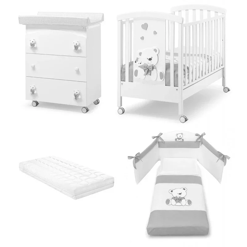 Babyzimmer Erbesi Tato - Bianco/Grigio