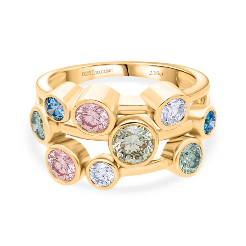 LUXURIANT DIAMOND - Lab Grown Gelb Diamant SI-GH, Lab Grown Rosa Diamant Ring 925 Silber 750 Gelbgold Vermeil (Größe 18.00) ca. 1.98 ct