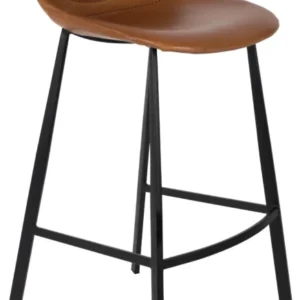 Barhocker FRANKY mit braunem Vintage-Kunstlederbezug und schwarzem Stahlgestell, Gesamtansicht.