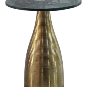 Beistelltisch Rund Ø40 cm aus Marmor Grün mit goldenem Metallgestell, Gesamtansicht von vorne.