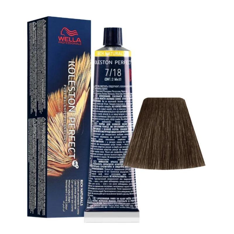 Wella Koleston Perfect Me+ Rich Naturals 7/18 Biondo Medio Cenere Perla 60ml - colorazione permanente