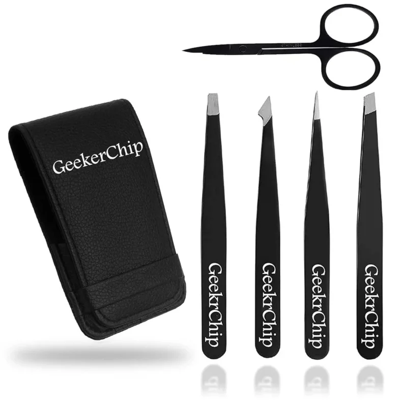 Augenbrauen Pinzetten Set Profi Edelstahl 5tlg mit Schere