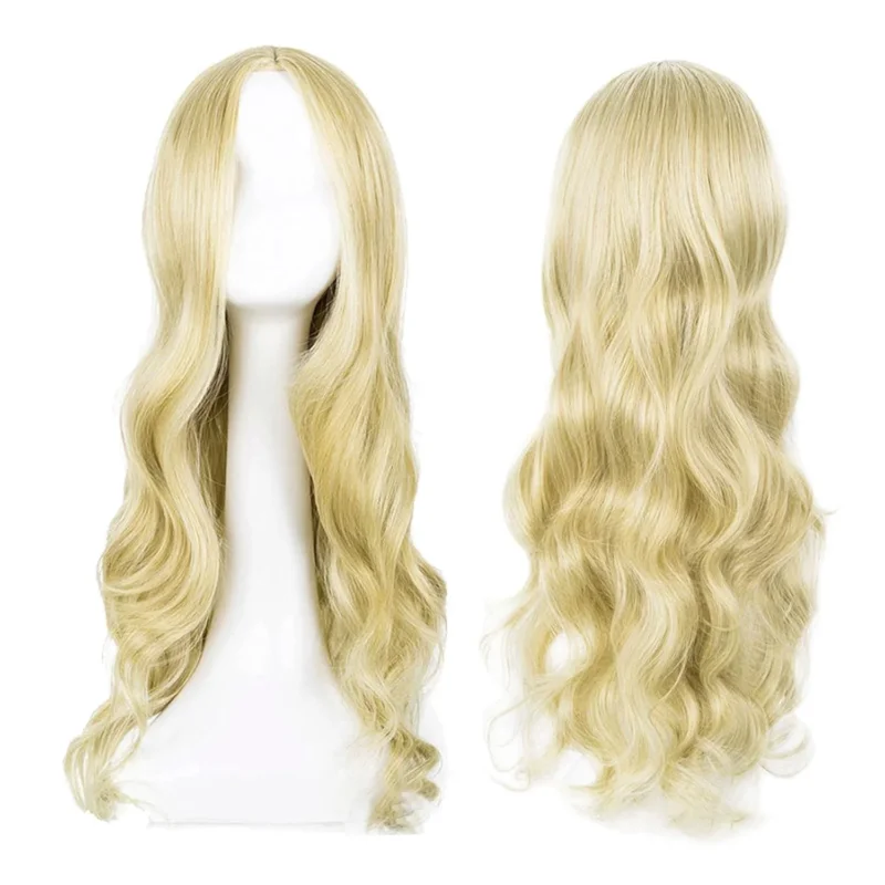 Lange Hellblonde gewellte Perücke Damen 27’’ Lockige Hitzebeständige
