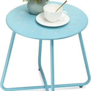 Outdoor Beistelltisch mit Blumenausschnitten, Wetterfester Stahl, Rund