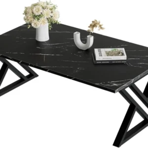 Moderner Couchtisch Holz Schwarz Metallgestell 100x48x55cm