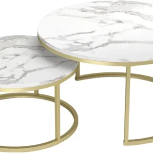 Runder Marmor Couchtisch Set Weiß Gold Moderne Runde Tische 80x80