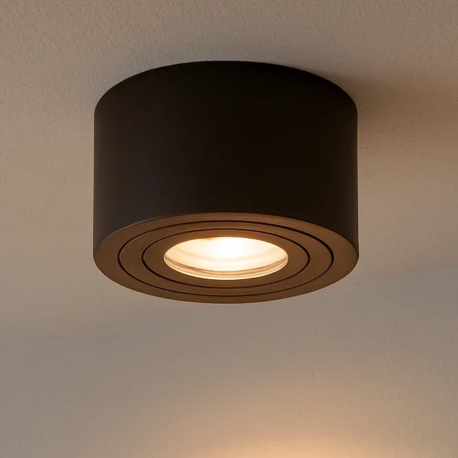 LED Aufbaustrahler Flach für Badezimmer MILANO SMALL | Rund Schwarz-Matt | inkl. Extra-flach 5W Warmweiß LED Modul | IP44 | 230V | Aluminium