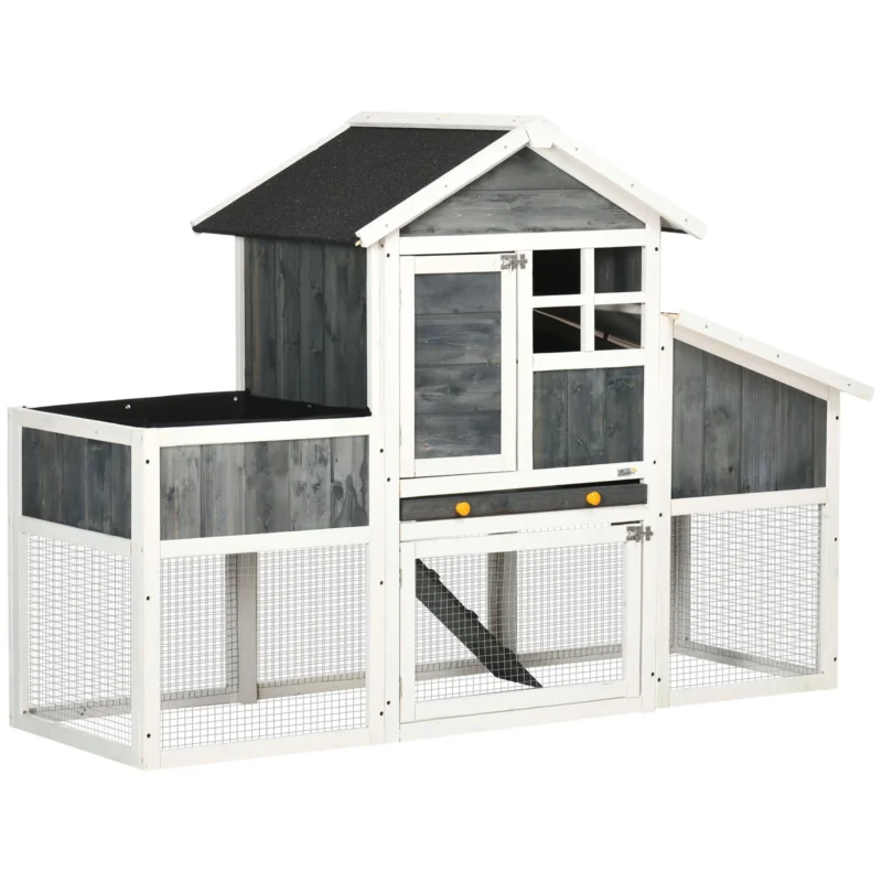 easycomfort pollaio prefabbricato in legno con area aperta casetta e nido 161.5x62.5x115cm grigio