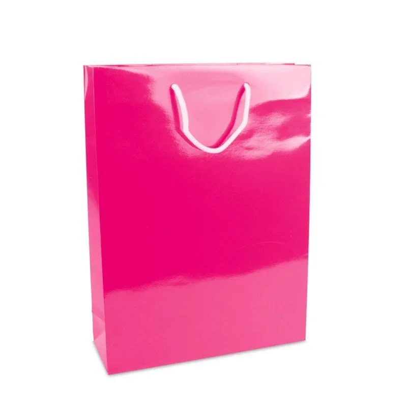 Luxuriöse Papiertaschen Glänzend 30+10x40 cm Rosa (100 Stück) [FP-DPK134]