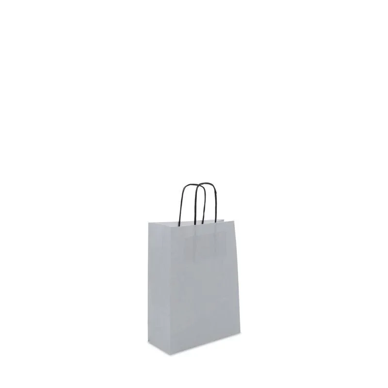 Papiertragetaschen mit gedrehte Griffe - Einfarbig 18+8x24 cm Silber (250 Stück) [FP-DPT072]