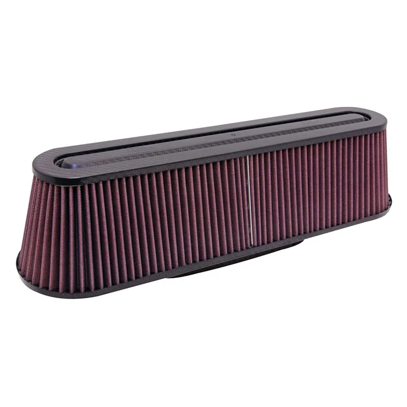 K&N, Universalluftfilter - mit Kohlefaser - Ovaler Flansch von 83x229mm, 476mm x 127mm Unten, 425mm x 76mm Deckel, 117mm Höhe (RP-5161), Baumwolle, Rot