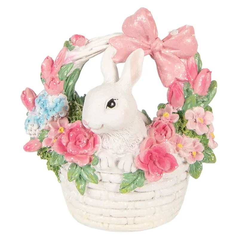 Clayre & Eef - Dekorationsstatue Hase im Blumenkorb