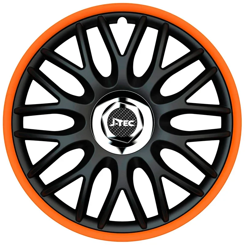 J-Tec, Satz Radzierblenden Orden R 15-Zoll Schwarz/Orange + Chrom Ringe, ABS, Chrom, Orange, Schwarz