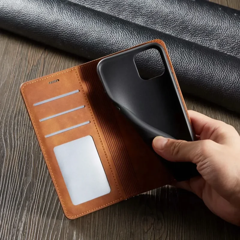 Sandsberg | iPhone Leder-Wallet-Hülle | Magnetische Kartenhalter-Funktion | Mehrere Farben