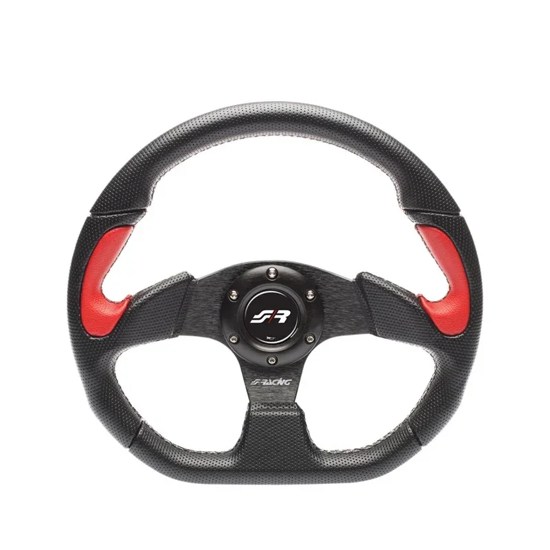 Simoni Racing, Universal Lenkrad X2 Poly Pelle - Schwarz Ökoleder/Rot - Durchmesser 330mm, Leder, Rot, Schwarz