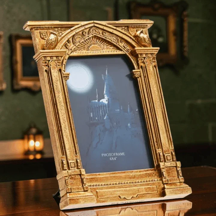 Harry Potter Bilderrahmen Hogwarts – Goldener Fotorahmen mit 3D-Torbogen