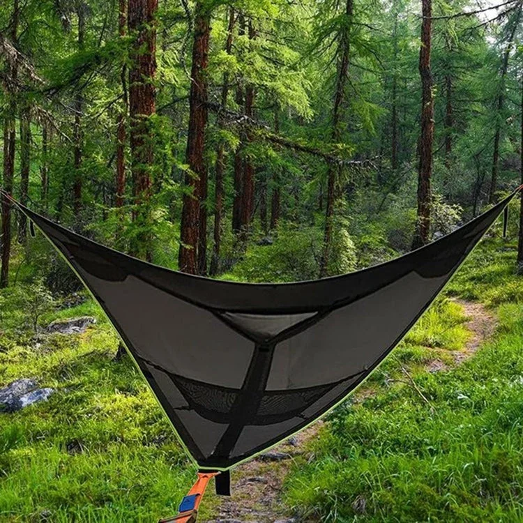 2,8 m Familien-Outdoor-Tragbares Luftzelt Mehrpersonen-Camping-Dreieckshängematte (Schwarz)