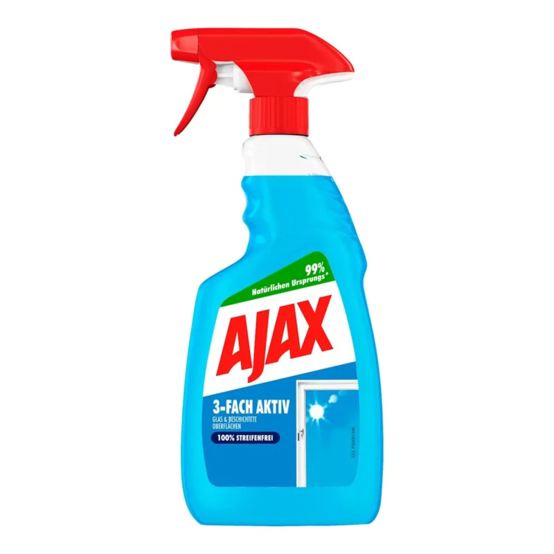 Ajax Glasreiniger 3-Fach Aktiv – streifenfreier Glanz mit Langzeitschutz 500 ml Sprühflasche
