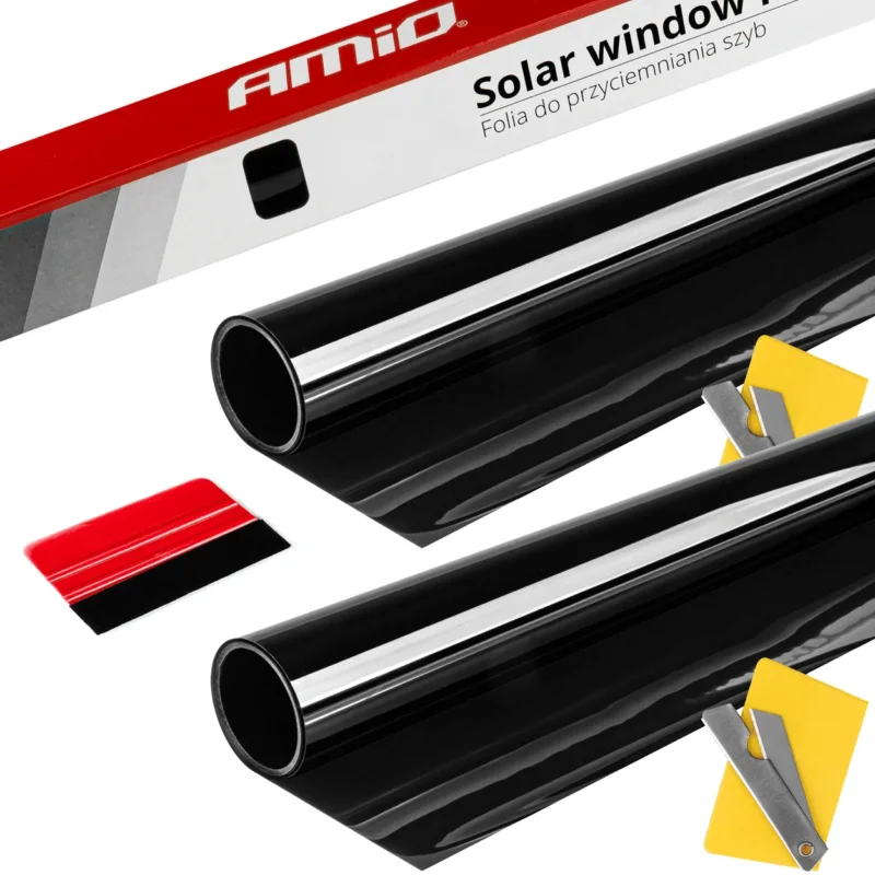 AMiO AMiO Autoraam Folie Tint Vinyl Zwart 75x300cm (1%) - Zwarte Ramenfolie 2 stuks voor Zonwering en Privacy met Strijkpas (set) Combideal 1