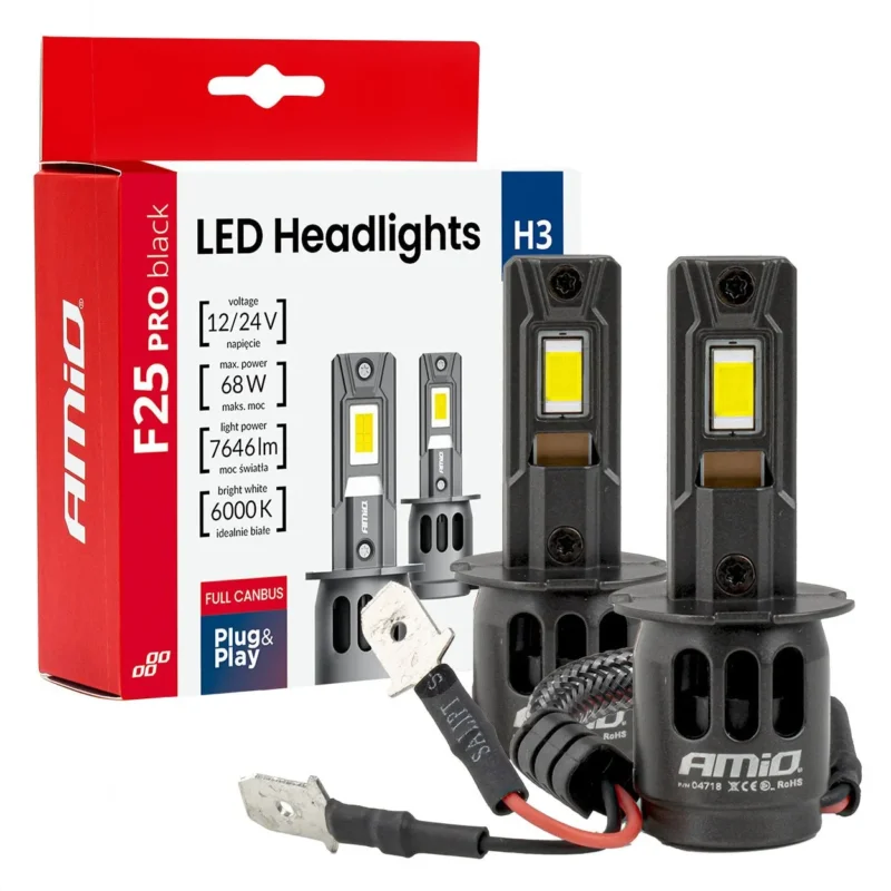 AMiO AMiO F25 PRO BLACK FULL CANBUS H3 – 68W 6000K Wit 12V/24V - Hoge Helderheid AMiO 1