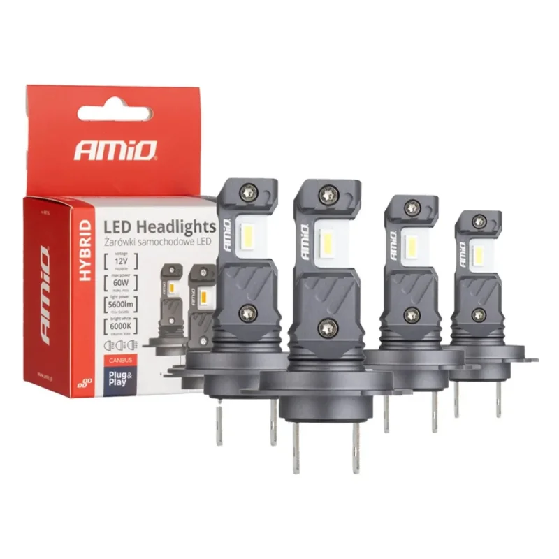 AMiO AMiO LED Koplampen + Grootlicht Hybrid series H7 (H18) Wit 6000K - 5600LM Canbus 60W 4 stuks Combideal 1