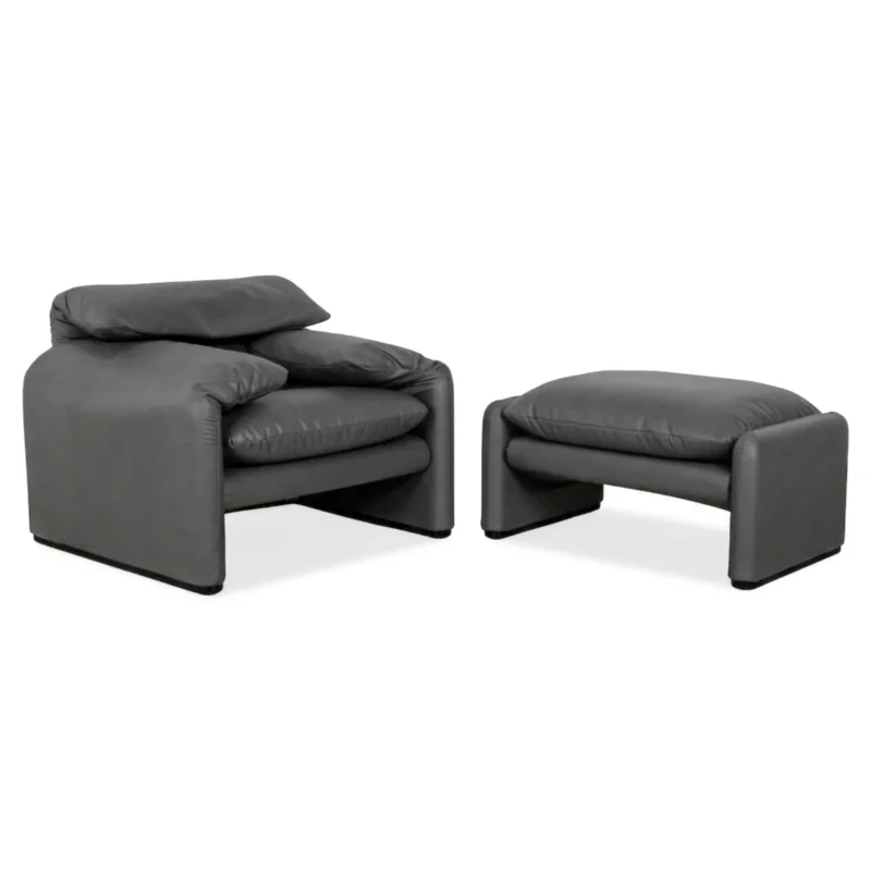 Cassina Maralunga Sessel Hocker veganes Leder Grau manuelle Funktion Neubezug