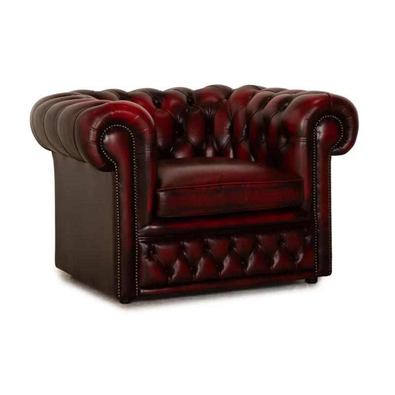 Chesterfield Buckingham Leder Sessel Rot Braun Vintage