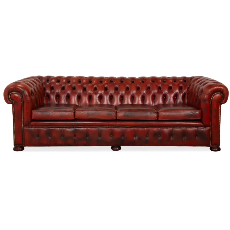 Chesterfield Leder Sofa Braun Rot Viersitzer Couch