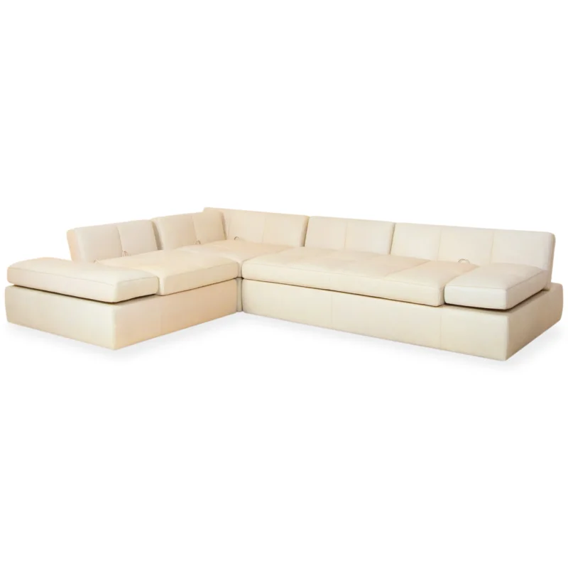 FSM Square Up Leder Garnitur Zweisitzer 2x Sessel Weiß Creme Beige manuelle Funktion Sofa Couch