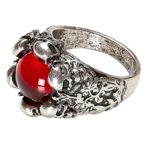 Gothic Ring mit Stein und Totenköpfen