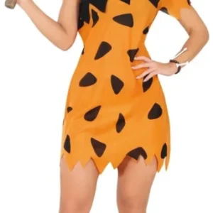 Holbewoner Jurk Zwart Oranje Dames van Fiestas Guirca koop je bij Partywinkel