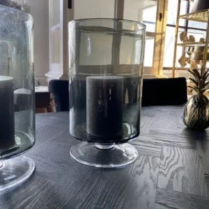 Windlicht Glas, Blumenvase Glas grau, Glas-Windlicht, Glasvase, Durchmesser 20 cm