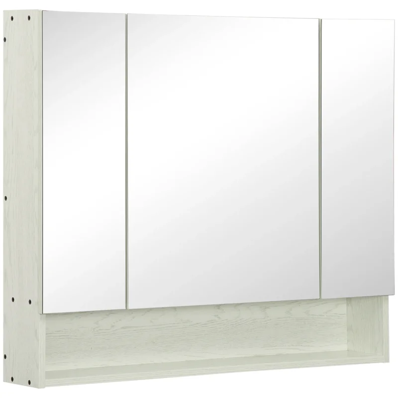 easycomfort easycomfort armadietto con specchio a 4 sezioni con ripiani regolabili specchiera bagno in legno e vetro 90x15x75 cm bianco