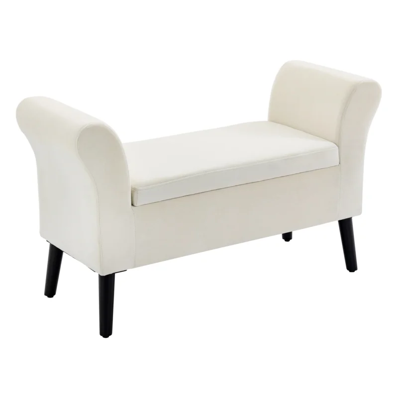 easycomfort easycomfort panca contenitore con braccioli in tessuto effetto velluto e legno 111 5x41x65 cm bianco crema