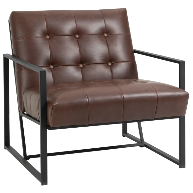 easycomfort easycomfort poltrona imbottita stile industriale trapuntata a bottoni arredamento moderno poltroncina da ingresso in metallo e pu 75x81x78cm marrone