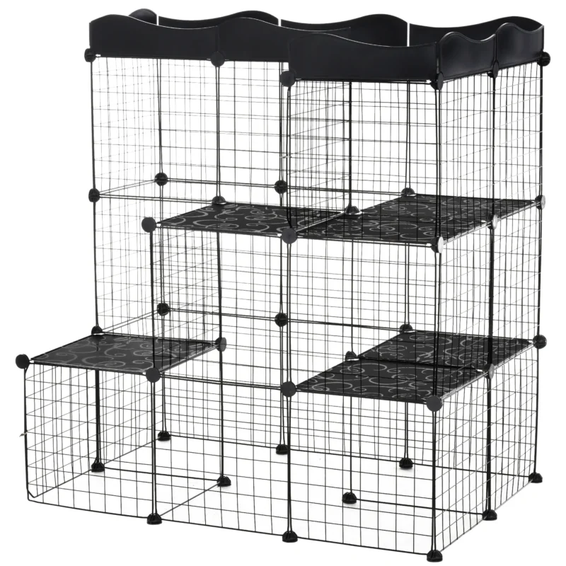 easycomfort easycomfort recinto per animali domestici modulabile e multilivello con rampa e 2 porte in acciaio e pp 105x70x116 cm nero