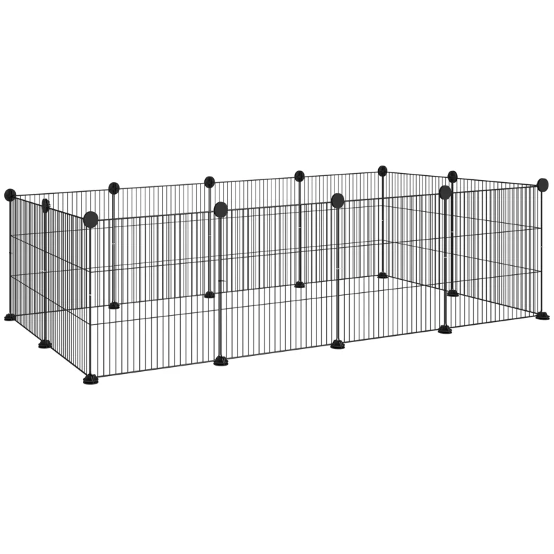 easycomfort easycomfort recinto per animali modulabile con 12 pannelli 35x35 cm e bordi arrotondati in metallo e abs 140x70x35 cm nero