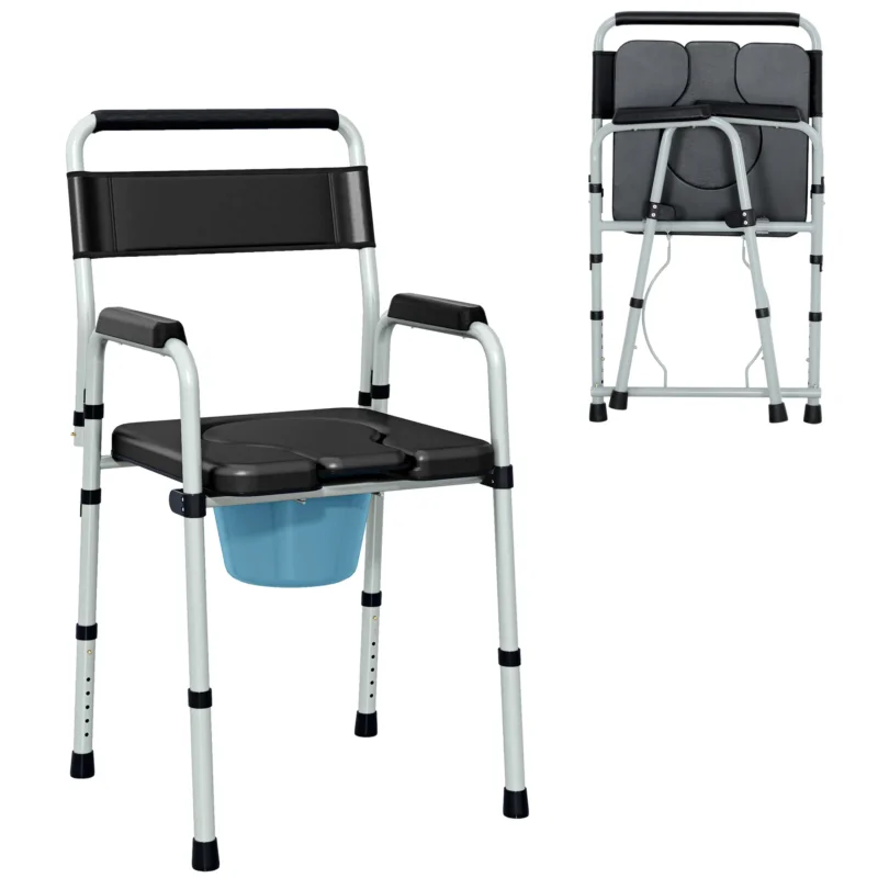 easycomfort easycomfort sedia wc pieghevole e regolabile con braccioli e schienale in acciaio e pelle pu 52 5x46x81 5 97 cm nero