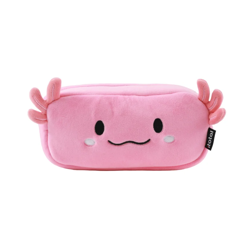 i-Total Federmäppchen, rosa Plüsch, Axolotl-Design, weiches Material, Etui für Schreibwaren, niedliches Schulzubehör.